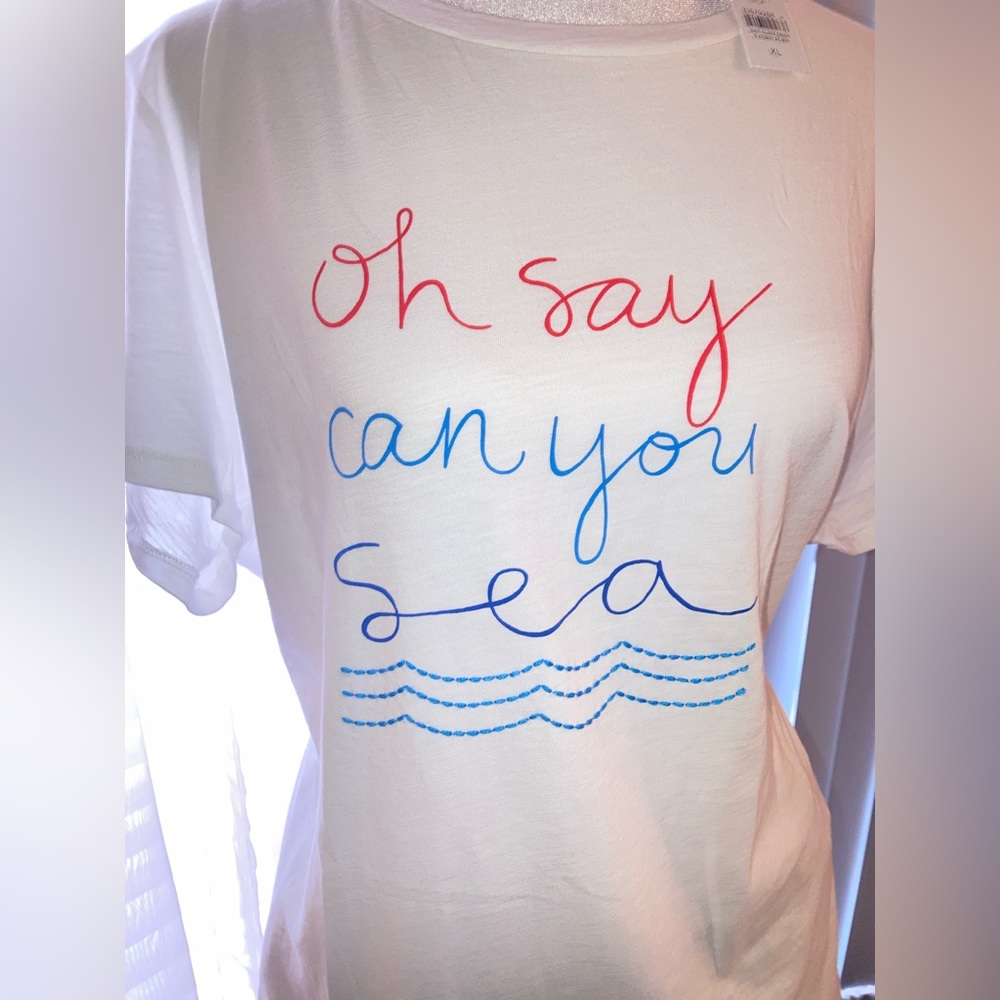 NEW LOFT Oh Say Can You Sea White Festive Summer Short sleeve Tshirt XL